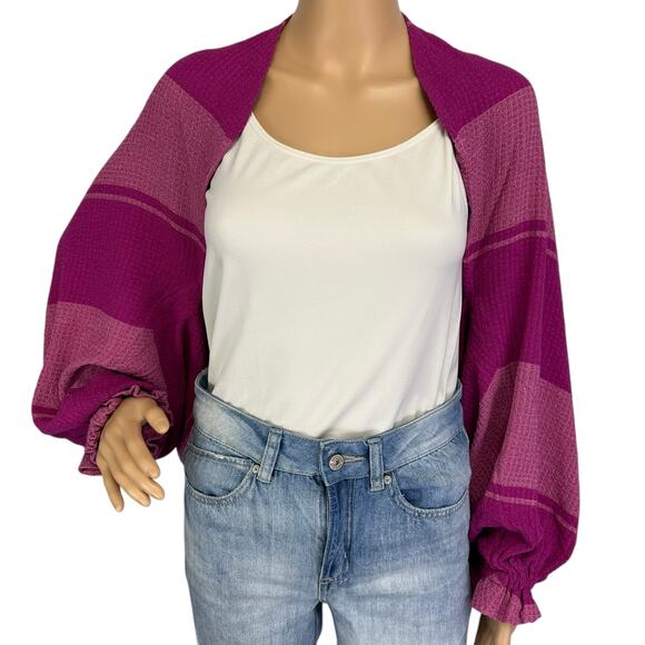 LOGO Lori Goldstein Evelyn Shrug Sweater Pink Striped Relaxed Fit Plus Size 1X - Picture 2 of 10